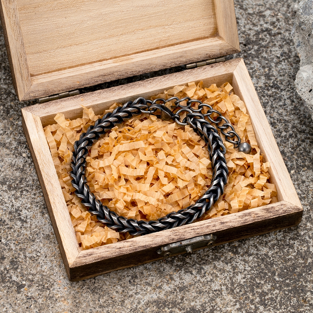 Men's Oxidized Black Cuban Chain Bracelet, Punk Style